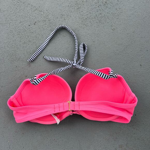 Victoria's Secret 34C The Gorgeous Add 2 Cups Halter Top Bikini 34C Hot Pink B&W - Picture 2 of 4